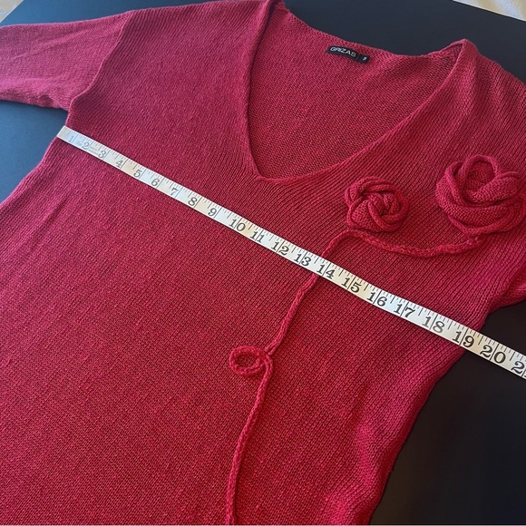 Grizas 100%Linen knit tunic sweater, loose knit, roses appliquee, 3/4 sleeves, M - Picture 9 of 12
